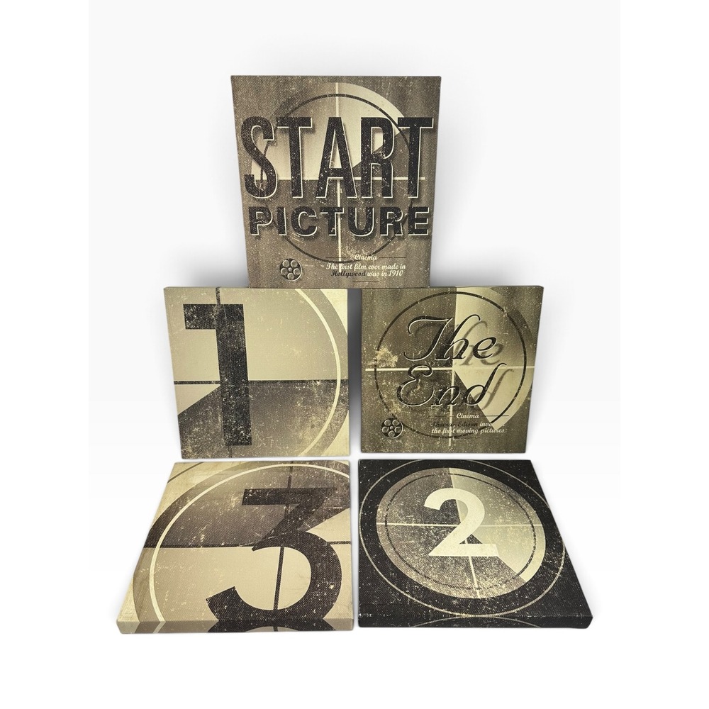Cinema Countdown Canvas Wall Art Set 5pc Sepia Black Retro Style